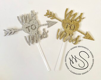 Ozdoba na tort „Ms to Mrs” w kolorze brokatowego srebra lub brokatowego złota