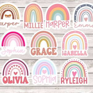 Personalized custom rainbow name sticker for girls, custom name label for water bottle, daycare, school