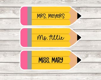Personalized Pencil Teacher Sticker: Custom Name Label