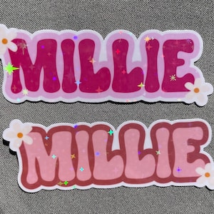 Personalized Retro Name Sticker: Holographic Water Resistant Decal