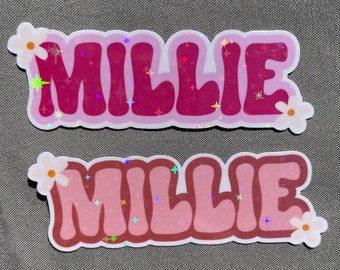 Personalized custom water resistant holographic retro girls name label/sticker/decal for daycare, school, etc.