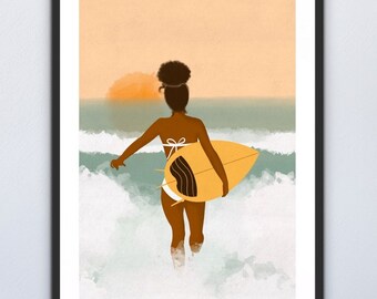 One More Wave - Black Woman Surf Art