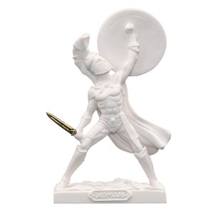Handmade Alabaster Spartan Warrior (Spartianis Polemistis) Statue 6.69 in