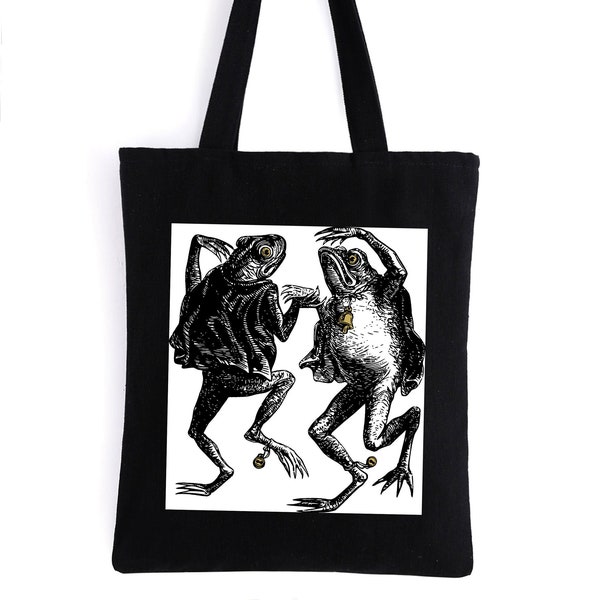 Dancing Frogs/ Occult Tote Bag/ Goth Accessories/ Canvas Bag/ Alternative Fashion