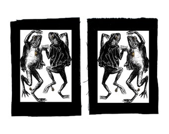 Dancing Frogs x2/ Occult Patch/ 2 x Small Sew on Patches/ Black Patch/ Occultism/ Alternative Patches