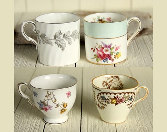 Vintage Set of 4 Mismatched Demitasse, Espresso Cups, Coffee Bar Decor,