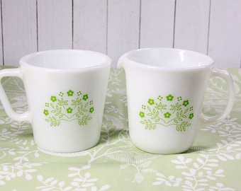 Vintage Pyrex Summer Impressions Green Coffee Cup and Creamer, Sold Separately