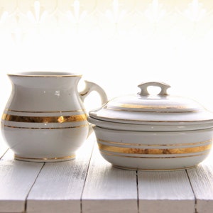 Antique Ironstone Shaving Mug and Covered Soap Dish With Gold Detail, Farmhouse, White