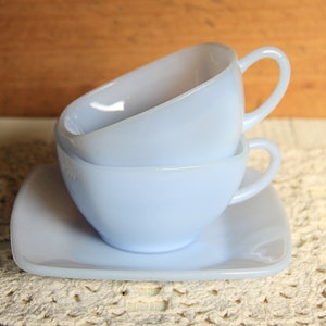 Vintage Fire King Tea Cups and Saucer, Azurite Charm Blue Milk Glass, Unmarked, 1950&#39;s, Sold Separately