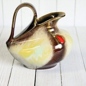 Vintage Carstens of Tonniesh West Germany, Picther/Creamer, Gold Rim, 479 Art Pottery, Fat Lava Drips