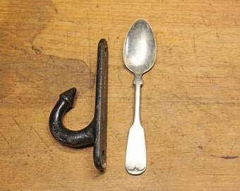 Antique Cast Iron Barn Hook - Stamped Rustic Coat/Towel Hook