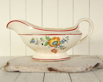 Vintage Transferware Gravy Boat, Sauce Boat, Hand Painted, Tea Stained, Crazing,