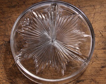 Vintage Jeannette Clear Glass Starburst Relish Dish, Mid-Century Serving