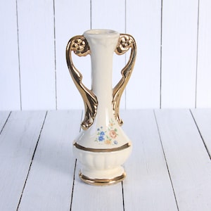 Vintage Bud Vase, Amphora, Gold Handles, Chicago Pottery