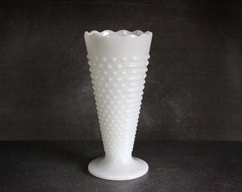 Vintage Milk Glass Bouquet Vase, Anchor Hocking,  Dot and Dash Pattern