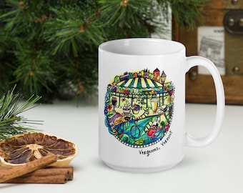 Vergennes Vermont 15 oz Coffee Mug, Whimsical Art, Front and Back