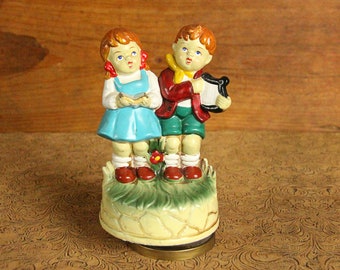 Vintage Musical Chalkware Figurine, Boy and Girl, "Somewhere My Love"