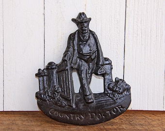 Vintage Cast Iron "Country Doctor" Wall Plaque, Trivet, House Marker
