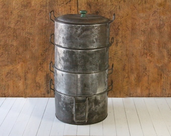 1950's Tin Steamer Cooker, 4 Tier, Rustic, Repurpose, Farmhouse