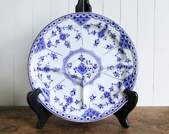 Vintage Ironstone Divided Plate, Danish Blue Floral, Globe Pottery