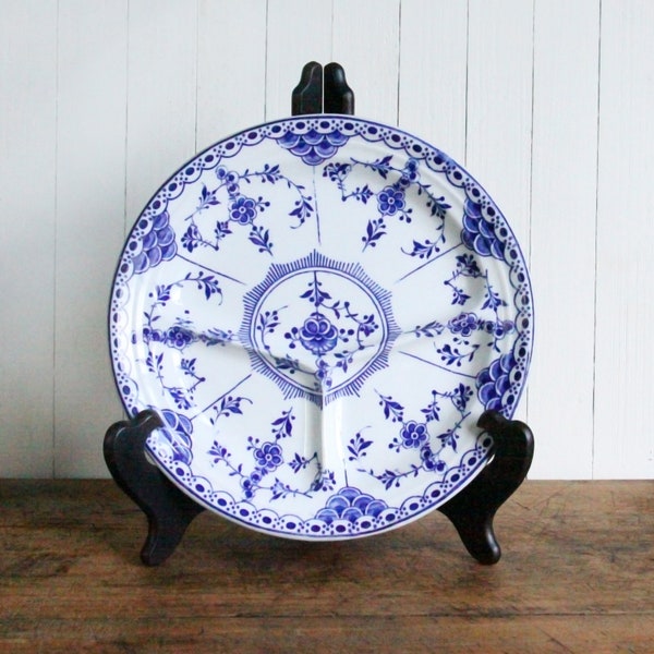 Antique 1930 Ironstone Globe Pottery Stanley Hotel Ware Blue White Danish Divided Plates, Vitrified China, Restaurant Ware