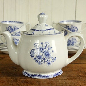 Vintage Arabia of Finland, Finn Flower Blue, Blue and White,  Tea Pot, Cup and Saucer, Cream and Sugar, Hard to Find
