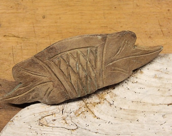 Antique Hand Carved Wooden Drawer Pull: Leaf & Fruit Design