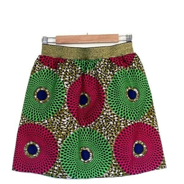 T 38/40 jupe wax taille élastique doré, jupe style africain, mini jupe wax