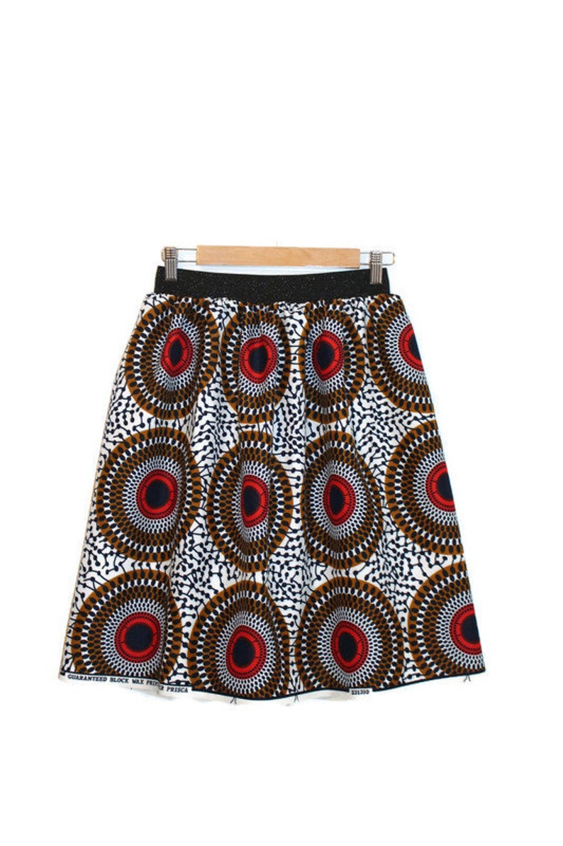 Longueur au choix, jupe inspiration wax taille élastique noir scintillant, T 38/40 jupe tissu africain image 3