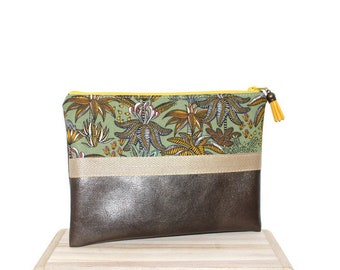 Pochette simili cuir, pochette plate motifs jungle, pochette de rangement, étui papier d'identité