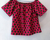 Top wax, high bare shoulder tunic, elastic neckline