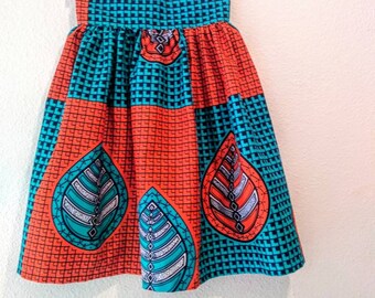 Jupe  wax 6 ans, turquoise, orange, fermeture zip