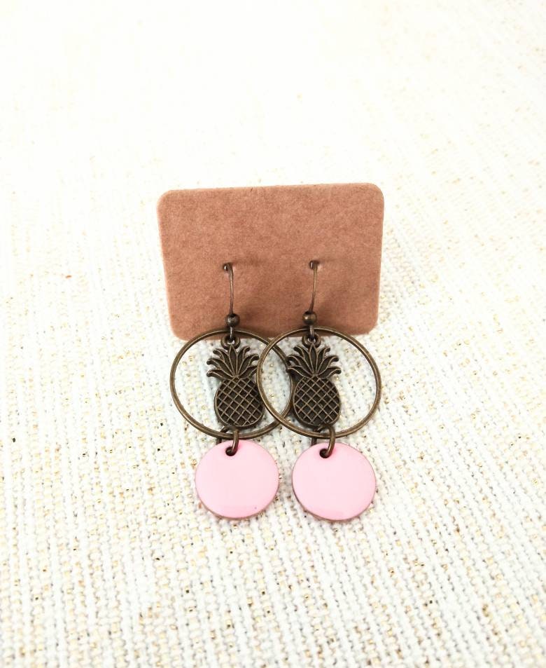 Boucles D'oreilles Ananas En Bois - Fait Main - 15 Mm - Marron - Bijou Fantaisie
