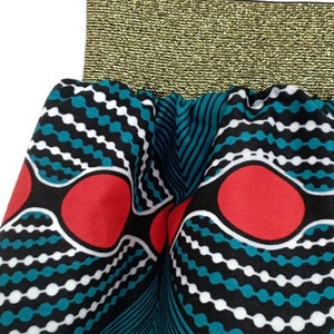 SUR MESURE, Jupe wax turquoise, mini jupe style africain, taille élastique doré image 2