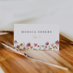 Wildflower wedding place cards, boho bright floral place cards template, spring wildflowers wedding name cards, meadow flower field #162