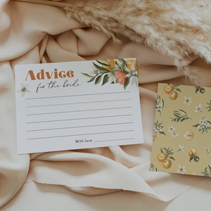 Citrus advice cards, orange bridal shower advice card template, advice for the bride cards, greenery, mandarin, tangerine, clementine #159