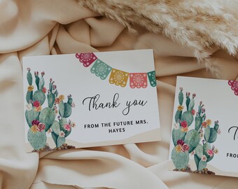 Fiesta thank you card template, cactus thank you card, Mexican bridal shower thank you cards, desert bright vibrant colorful floral #144