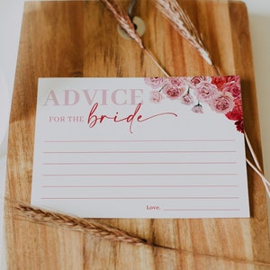 Red and pink floral advice card, hot pink advice card template, red pink blush bridal shower advice card, bold minimal modern fuchsia #171