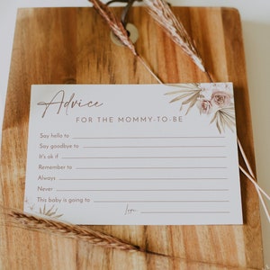 Dried Palm dusty rose baby shower advice card template, blush pink advice cards, boho advice for mom to be, tropical floral, orchids #160