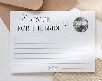 Disco bridal shower advice card template, retro advice cards, 70s advice for the bride, disco ball advice cards, sparkle funky hippie #201