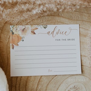 Pumpkin advice for the bride card template, fall bridal shower advice card, autumn leaves rustic advice cards printable, fall floral #120