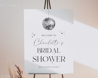 Disco bridal shower welcome sign template, retro bridal shower sign, 70s bridal shower poster, disco ball welcome sign, sparkle hippie #201