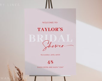 Pink and red welcome sign template, hot pink bridal shower welcome sign, red and pink bridal shower poster bold thick blush fuchsia #171