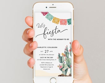 Fiesta baby shower electronic invitation template, cactus digital invite baby shower, Mexican phone invitation, desert colorful floral #144