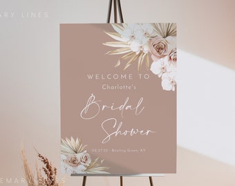 Blush boho bridal shower welcome sign template, dusty rose bridal shower signs, floral dried palm fall welcome sign, neutral orchid #160