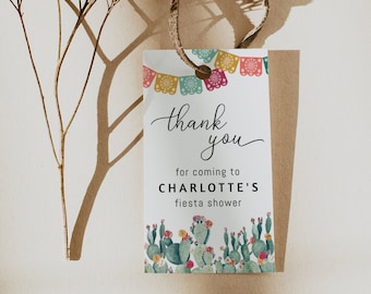 Fiesta gift tags, cactus bridal shower tag, Mexican wedding favor tags template, desert bright colorful floral thank you tags #144-14B