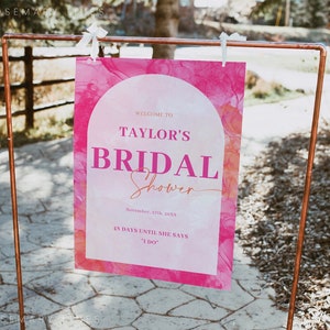 Pink orange bridal shower welcome sign template, hot pink welcome sign, fuchsia bridal shower sign poster, peach bright vibrant bold #205