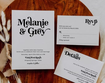 Retro Wedding Invitation Set: 70s Groovy Self-Editable Template (Digital File)
