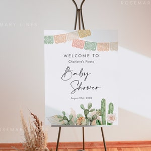 Fiesta baby shower welcome sign template - Mexican shower - cactus printable baby shower sign - boho dried palm floral shower sign #180