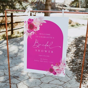 Hot pink bridal shower welcome sign template, blush bubblegum pink floral welcome sign, fuchsia magenta summer bridal shower poster #212